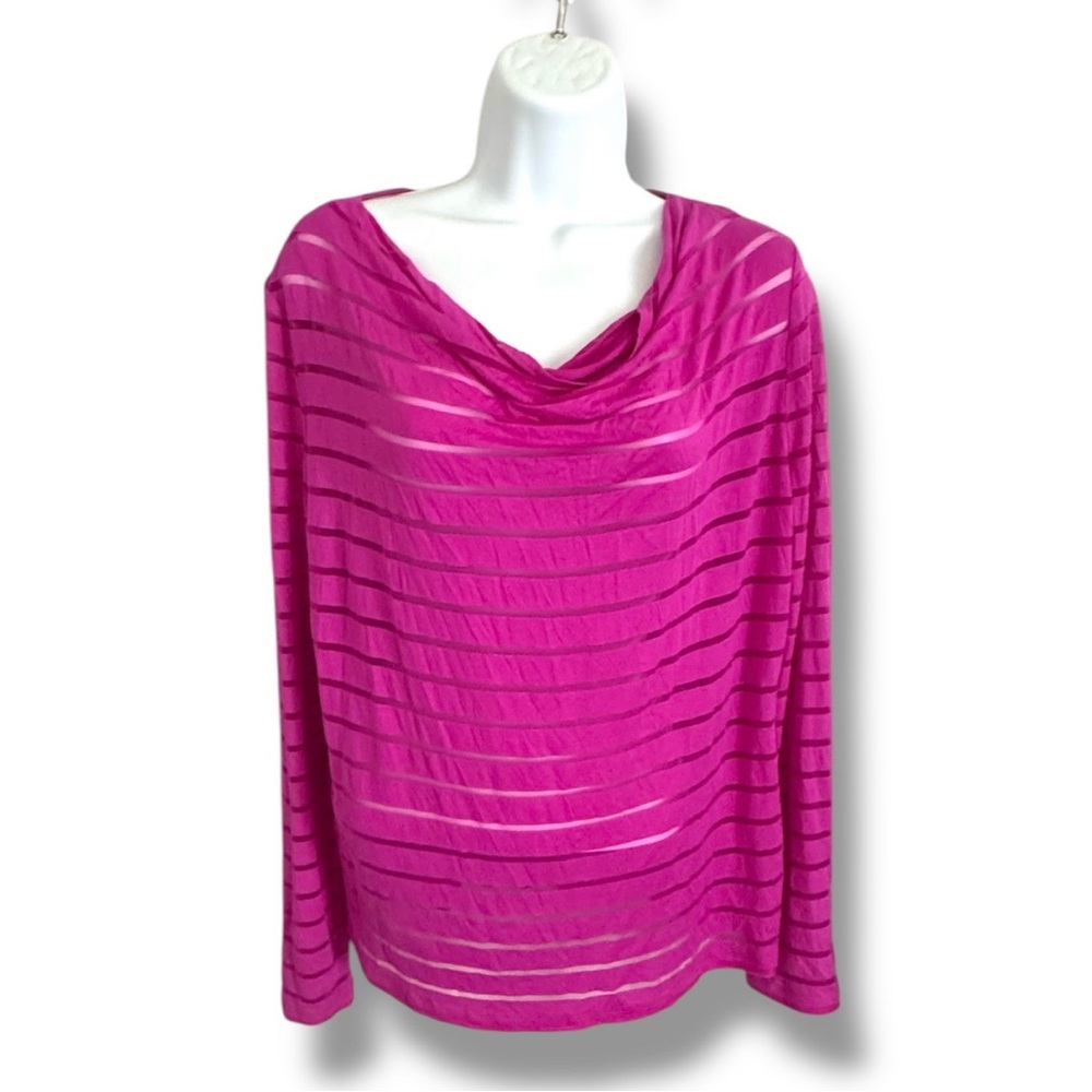 Women INC Magenta Flame Cowl Neck Long Sleeve Illusion Striped Top Sz Lg